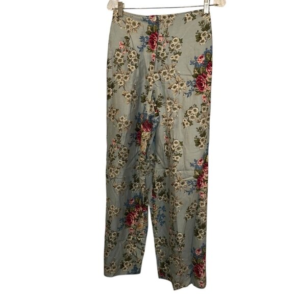 Ralph Lauren Vintage 80s blue Cabbage rose floral print palazzo pants 8 - Picture 1 of 5